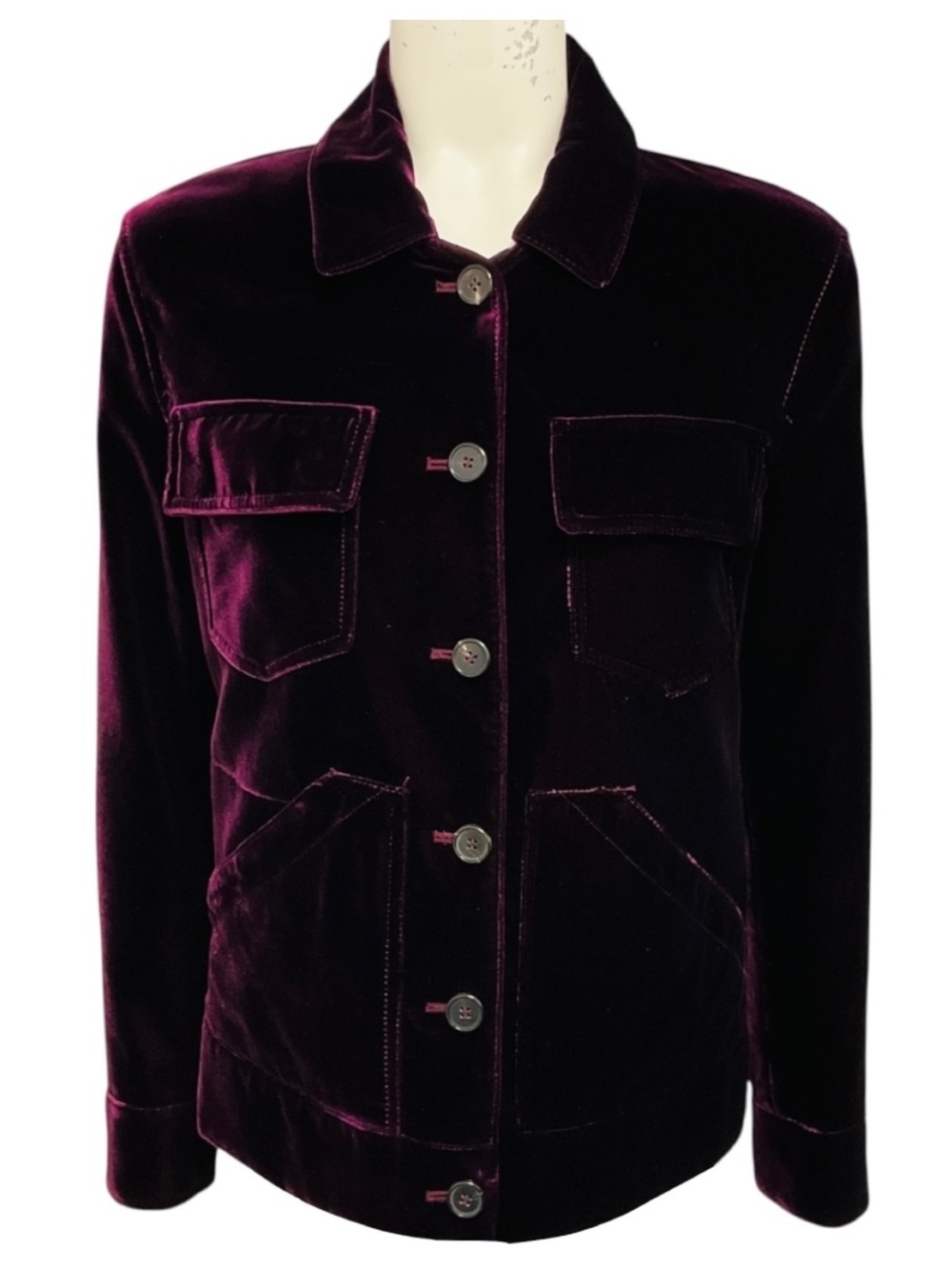 TOM FORD DARK PURPLE / PLUM BUTTON FRONT VELVET JACKET